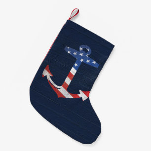 Vintage Patriotic American Flag Anchor Nautical US Small Christmas Stocking