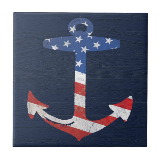 Vintage Patriotic American Flag Anchor Nautical US Tile