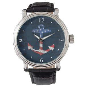 Vintage Patriotic American Flag Anchor Nautical US Watch