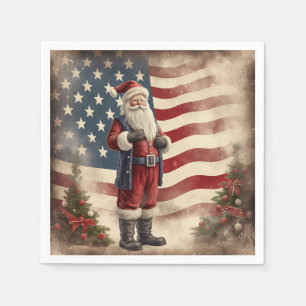 Vintage Patriotic American Flag and Santa Claus Napkin