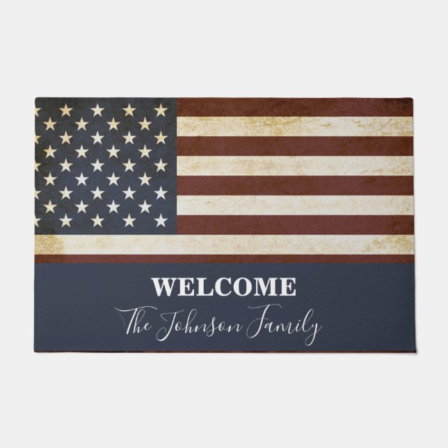 Vintage Patriotic  American flag  Doormat (Front)