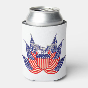 Vintage Patriotic American Flag, Fourth of July Can Cooler