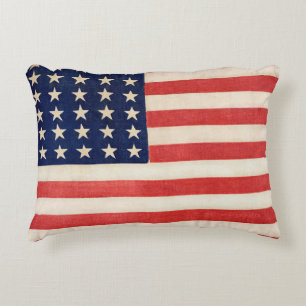 Vintage Patriotic American Flag, Fourth of July Decorative Cushion