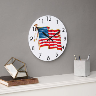 Vintage Patriotic American Flag, Fourth of July Large Clock