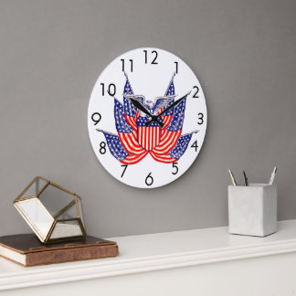 Vintage Patriotic American Flag, Fourth of July Large Clock
