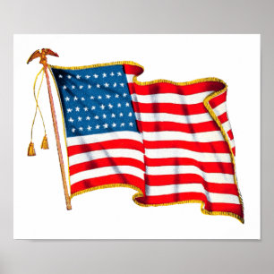 Vintage Patriotic American Flag, Fourth of July Poster