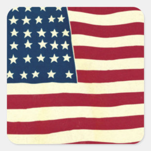 Vintage Patriotic American Flag, Fourth of July Square Sticker