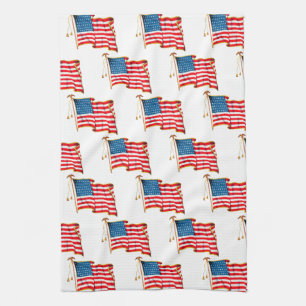Vintage Patriotic American Flag, Fourth of July Tea Towel