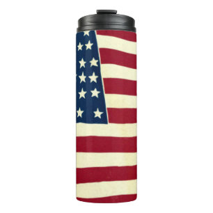 Vintage Patriotic American Flag, Fourth of July Thermal Tumbler