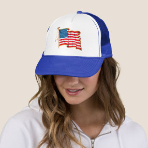 Vintage Patriotic American Flag, Fourth of July Trucker Hat