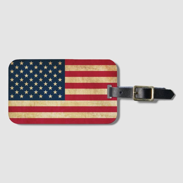 Vintage Patriotic American Flag Luggage Tag (Front Horizontal)
