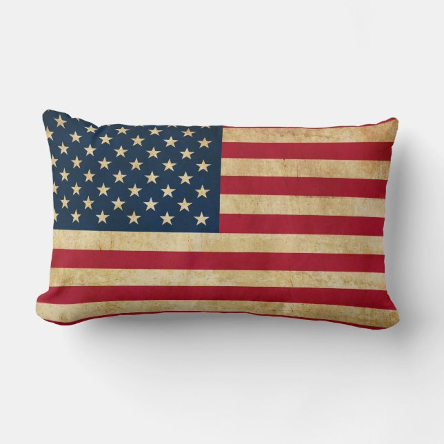 Vintage Patriotic American Flag Lumbar Cushion (Front)
