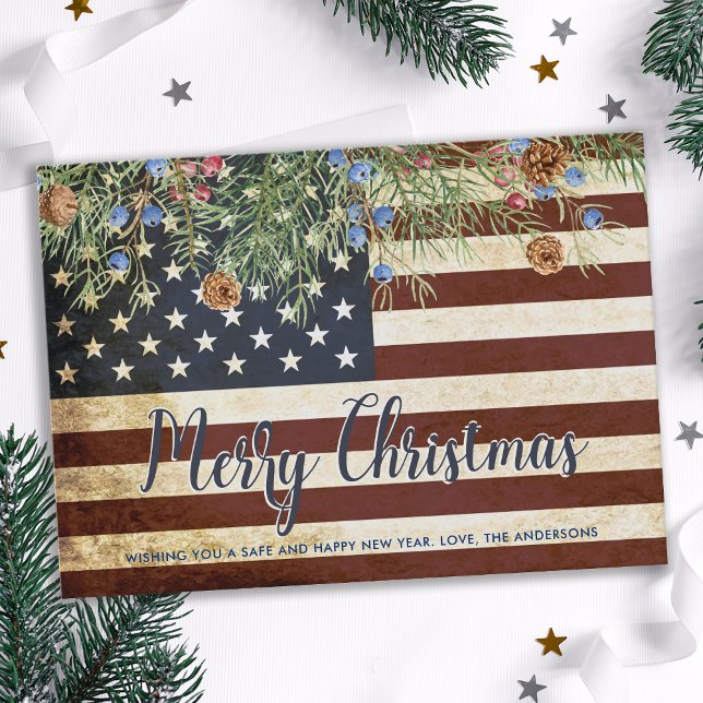Vintage Patriotic American Flag Merry Christmas  Card (Creator Uploaded)