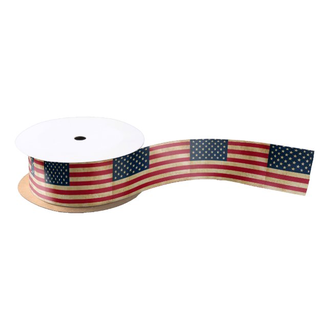 Vintage Patriotic American Flag Satin Ribbon (Spool)