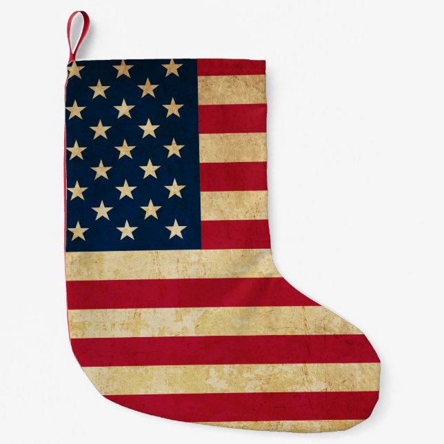 Vintage Patriotic American Flag Small Christmas Stocking (Front)