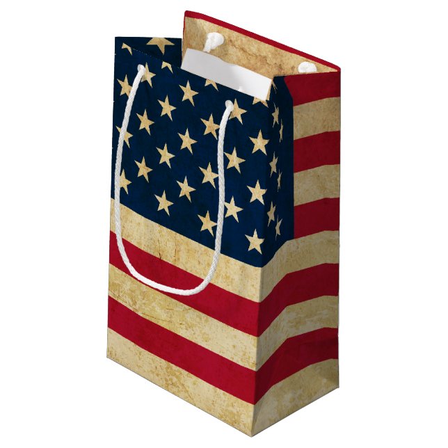 Vintage Patriotic American Flag Small Gift Bag (Back Angled)