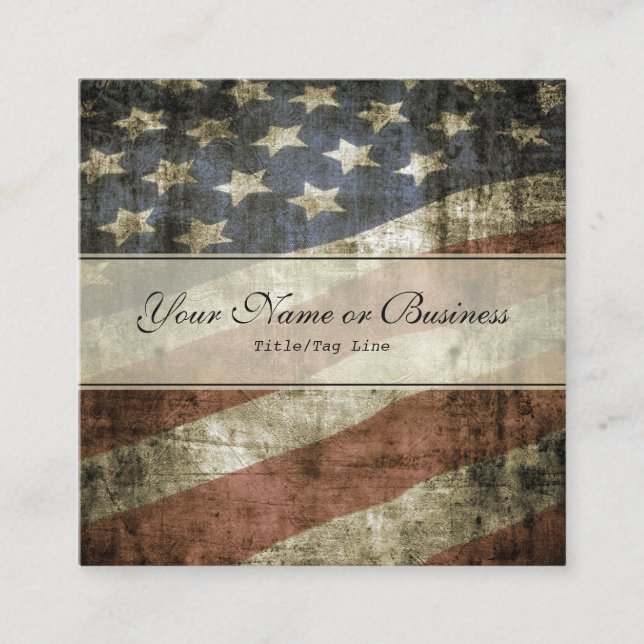 Vintage Patriotic American Flag Square Business Card (Front)
