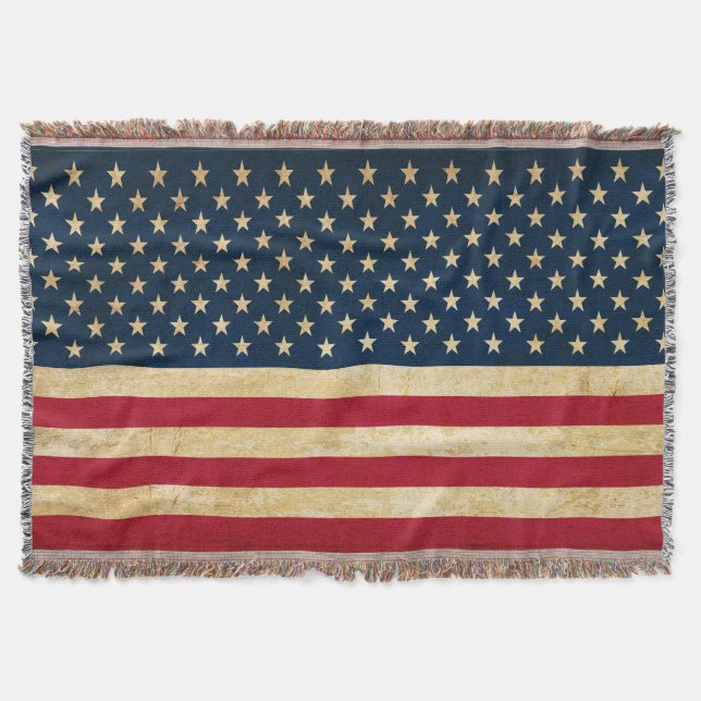 Vintage Patriotic American Flag Throw Blanket (Front)