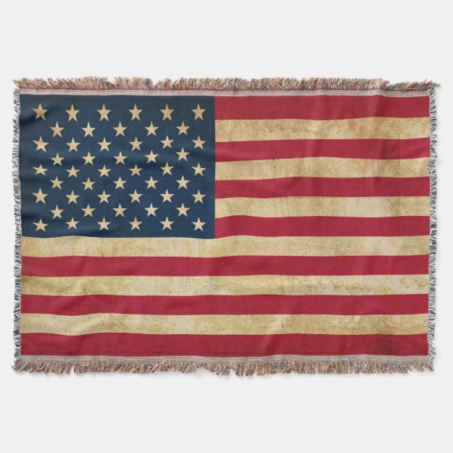 Vintage Patriotic American Flag Throw Blanket (Front)