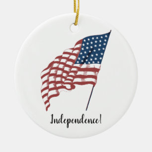 Vintage Patriotic American Flag Waving in the Wind Ceramic Tree Decoration