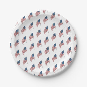 Vintage Patriotic American Flag Waving in the Wind Paper Plate