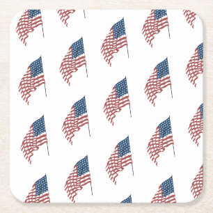 Vintage Patriotic American Flag Waving in the Wind Square Paper Coaster