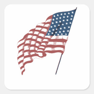 Vintage Patriotic American Flag Waving in the Wind Square Sticker