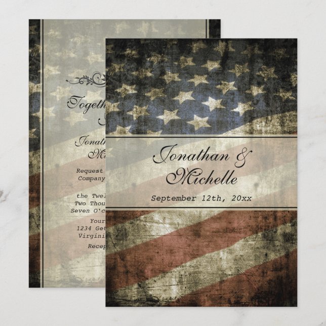 Vintage Patriotic American Flag Wedding Invitation (Front/Back)
