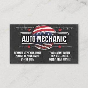 Vintage Patriotic Auto Mechanic American Flag Car  Business Card