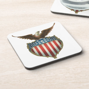 Vintage Patriotic, Bald Eagle with American Flag Coaster