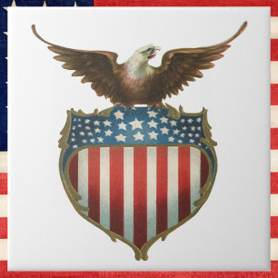 Vintage Patriotic, Bald Eagle with American Flag Tile