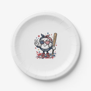 Vintage Patriotic Baseball Mascot Shirt Design_1 Paper Plate