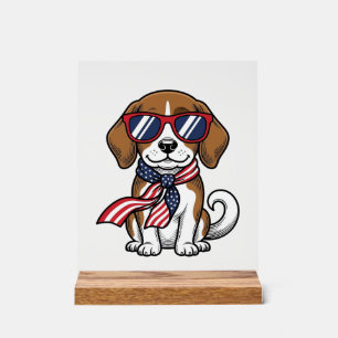 Vintage Patriotic Beagle Dog Sunglasses Shirt_1 Acrylic Sign