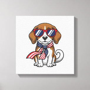 Vintage Patriotic Beagle Dog Sunglasses Shirt_1 Canvas Print