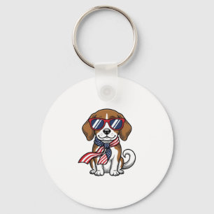 Vintage Patriotic Beagle Dog Sunglasses Shirt_1 Key Ring