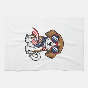 Vintage Patriotic Beagle Dog Sunglasses Shirt_1 Tea Towel
