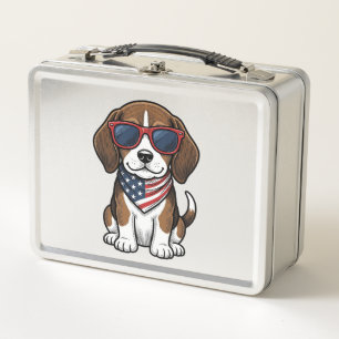 Vintage Patriotic Beagle Puppy Sunglasses Shirt_1 Metal Lunch Box