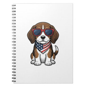 Vintage Patriotic Beagle Puppy Sunglasses Shirt_1 Notebook