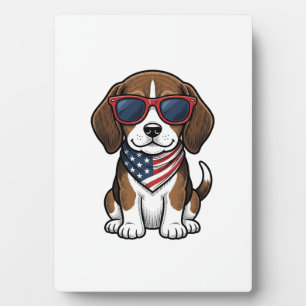 Vintage Patriotic Beagle Puppy Sunglasses Shirt_1 Plaque