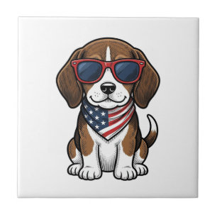 Vintage Patriotic Beagle Puppy Sunglasses Shirt_1 Tile