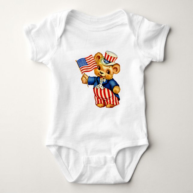 Vintage Patriotic Bear Infant Creeper (Front)