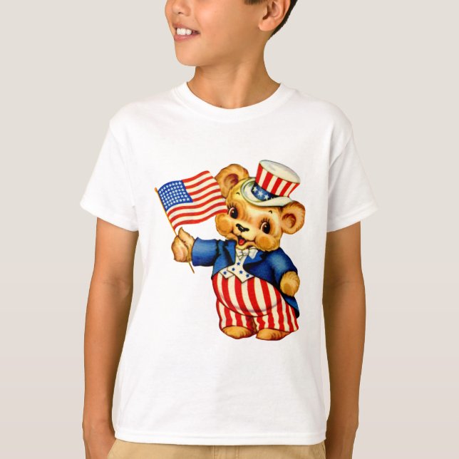 Vintage Patriotic Bear Kids T-Shirt (Front)
