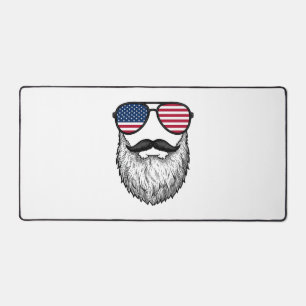 Vintage Patriotic Beard Sunglasses Graphic Shirt_1 Desk Mat