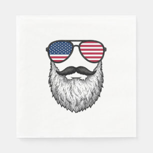 Vintage Patriotic Beard Sunglasses Graphic Shirt_1 Napkin