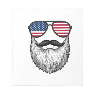 Vintage Patriotic Beard Sunglasses Graphic Shirt_1 Notepad