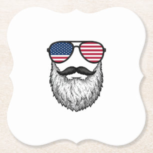 Vintage Patriotic Beard Sunglasses Graphic Shirt_1 Paper Coaster