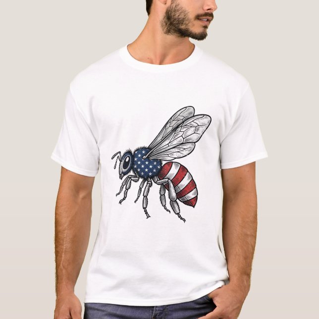 Vintage Patriotic Bee Vector Graphic Shirt Design_ (Front)