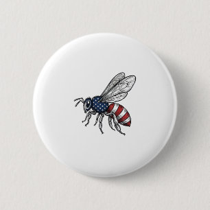 Vintage Patriotic Bee Vector Graphic Shirt Design_ 6 Cm Round Badge