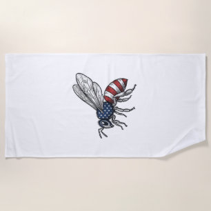 Vintage Patriotic Bee Vector Graphic Shirt Design_ Beach Towel