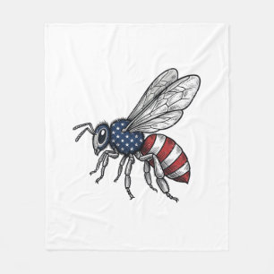 Vintage Patriotic Bee Vector Graphic Shirt Design_ Fleece Blanket